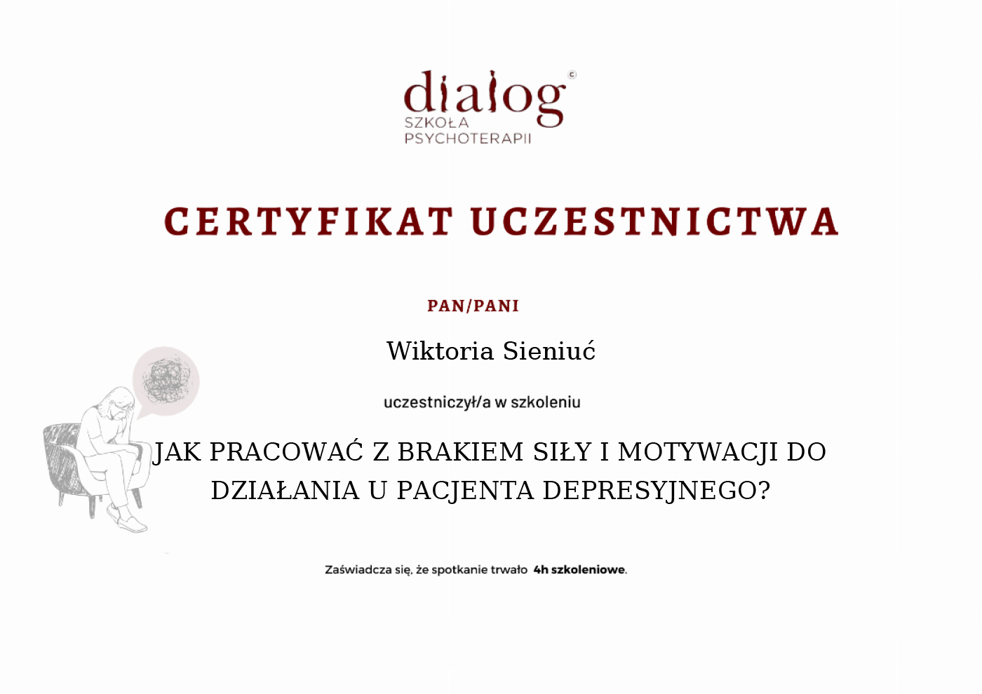 Certyfikat — Wiktoria Sieniuć