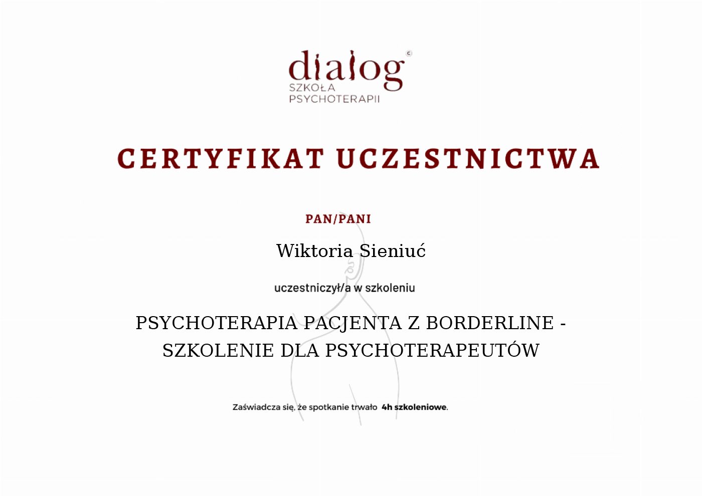 Certyfikat — Wiktoria Sieniuć