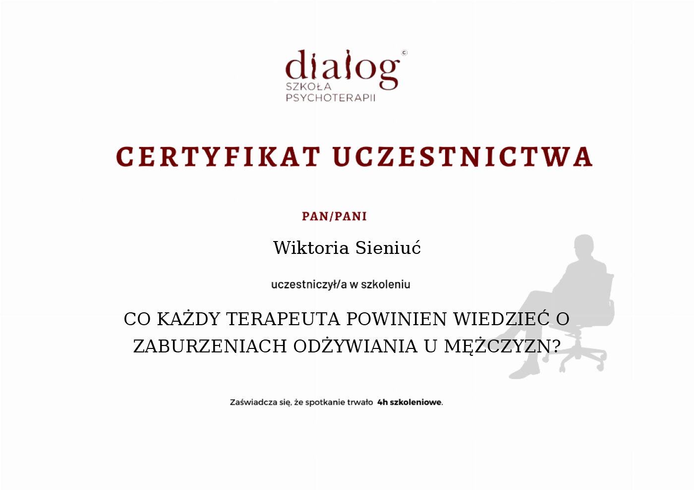 Certyfikat — Wiktoria Sieniuć