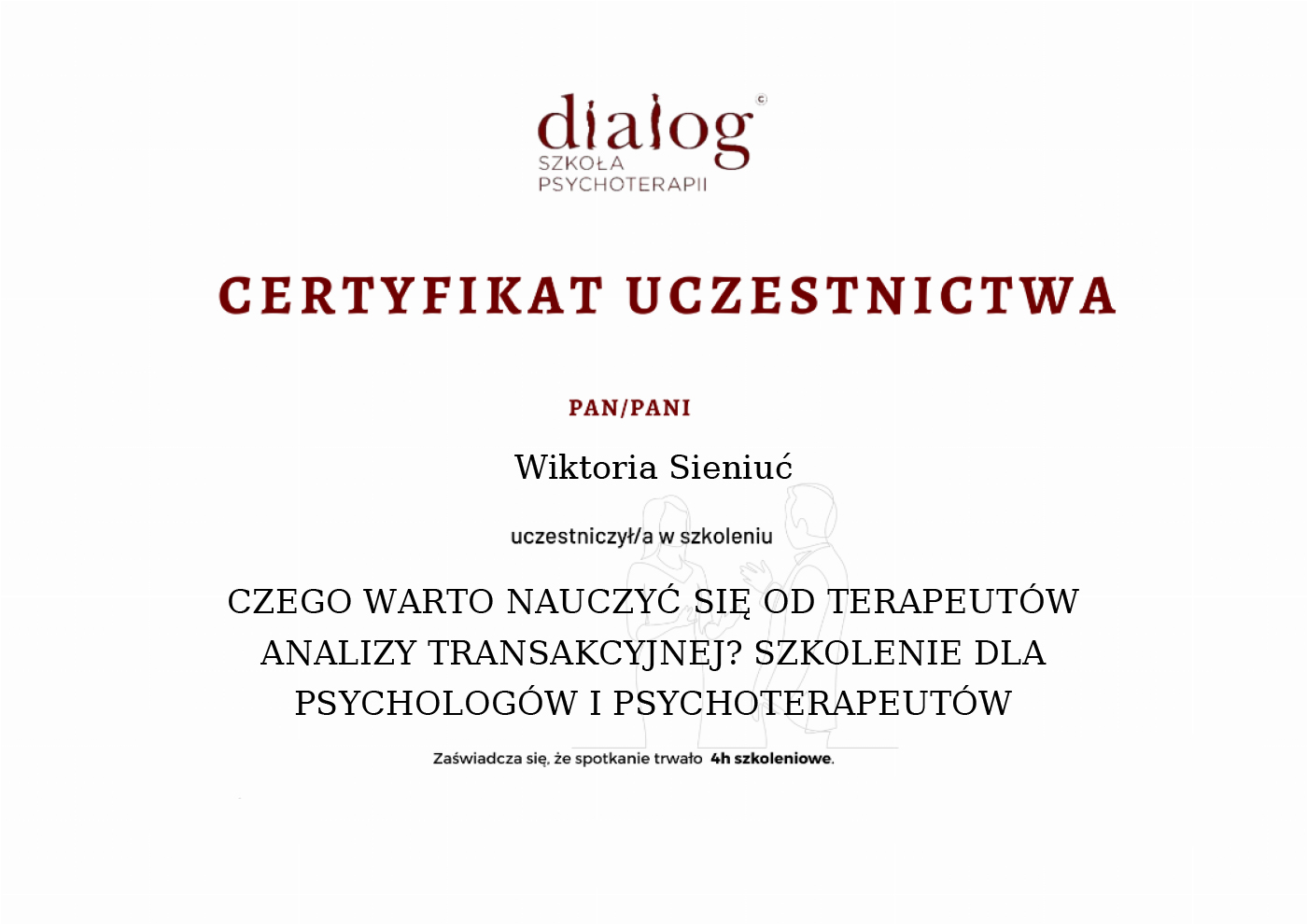 Certyfikat — Wiktoria Sieniuć